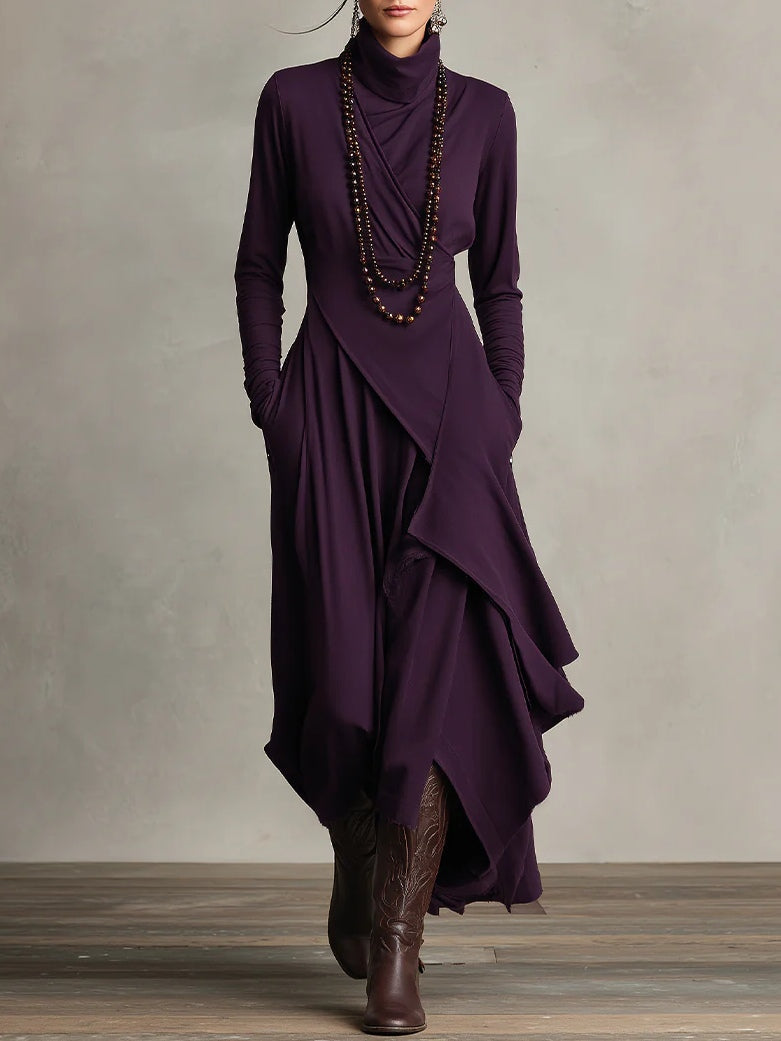 Lori | Robe vintage à col roulé asymétrique