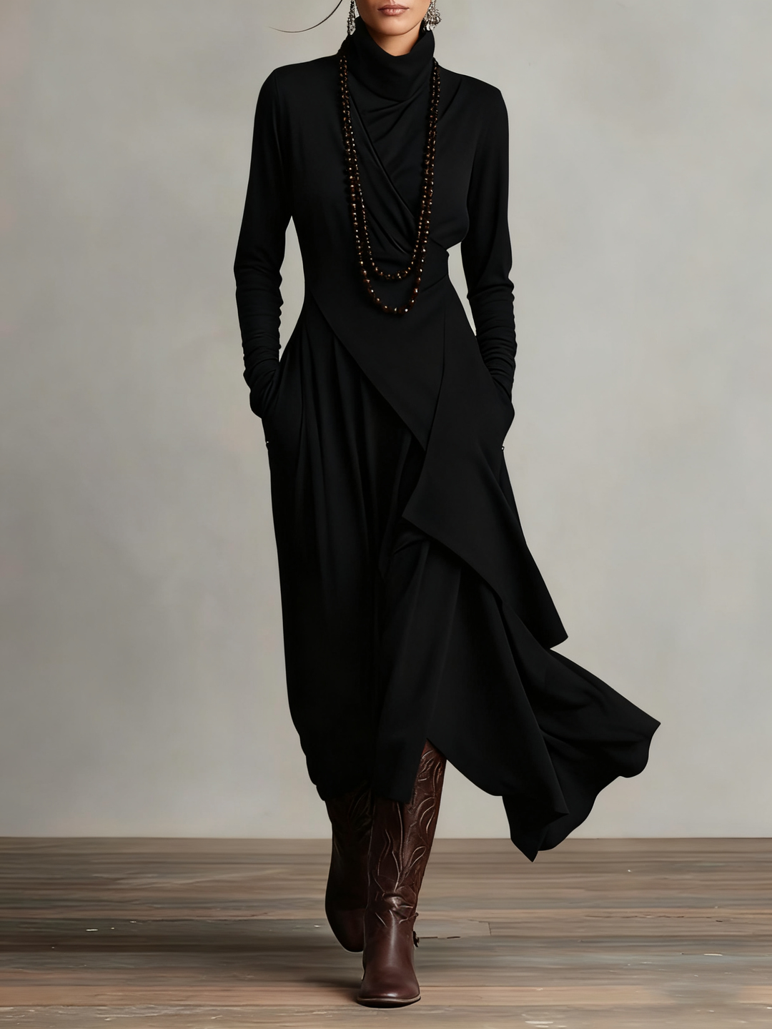 Lori | Robe vintage à col roulé asymétrique