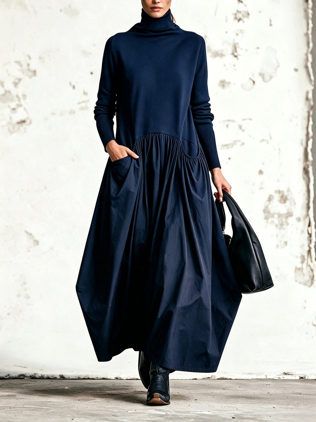 Nanette™ | Élégante robe longue oversize à col montant avec poches pratiques
