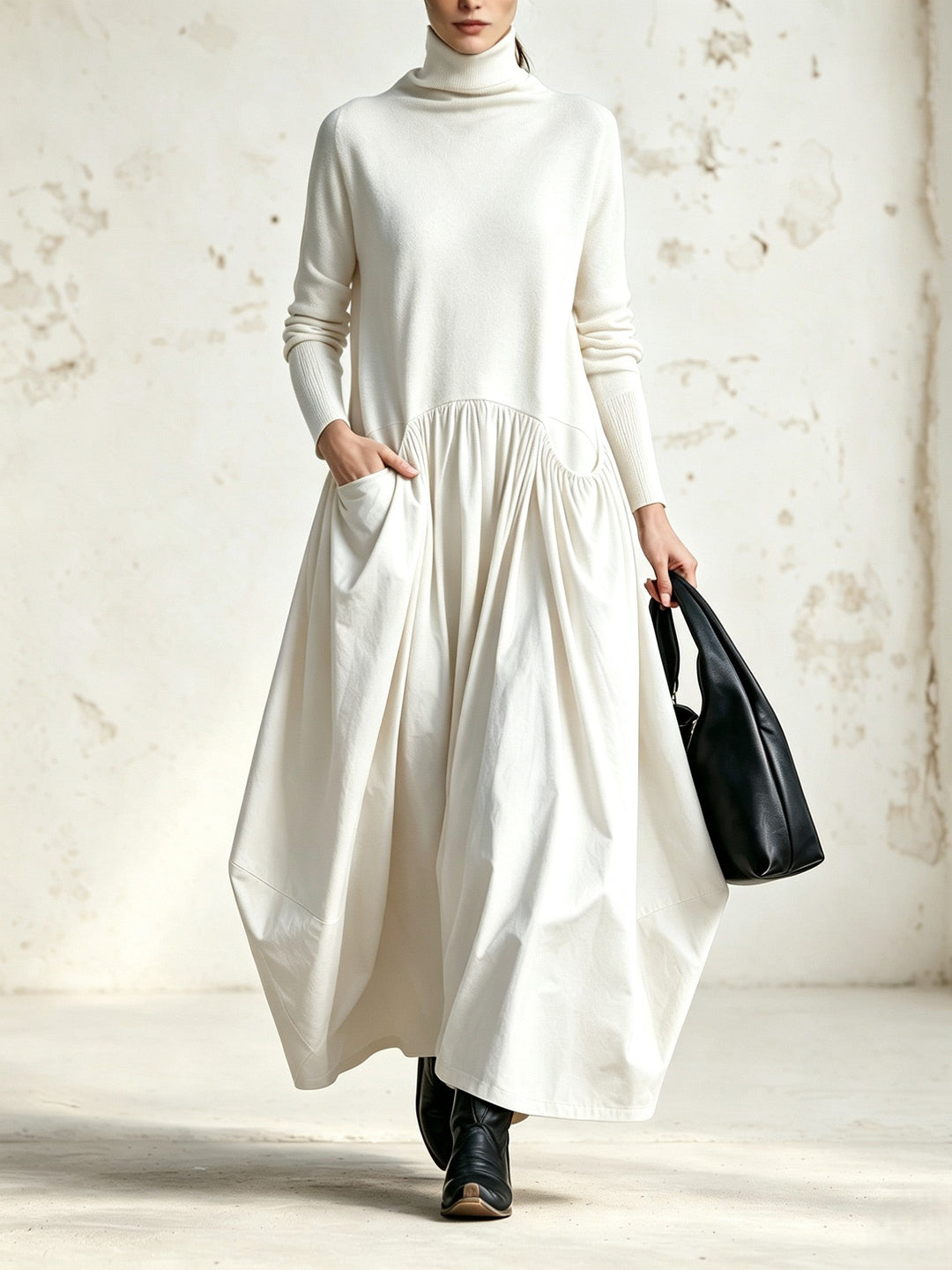 Nanette™ | Élégante robe longue oversize à col montant avec poches pratiques