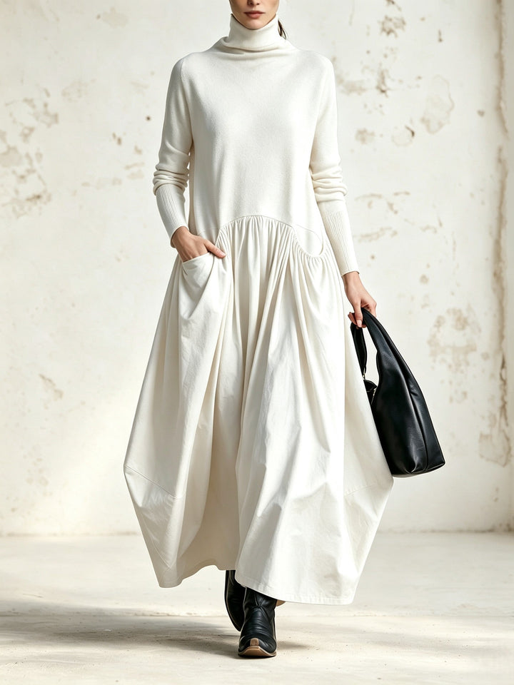 Nanette™ | Élégante robe longue oversize à col montant avec poches pratiques