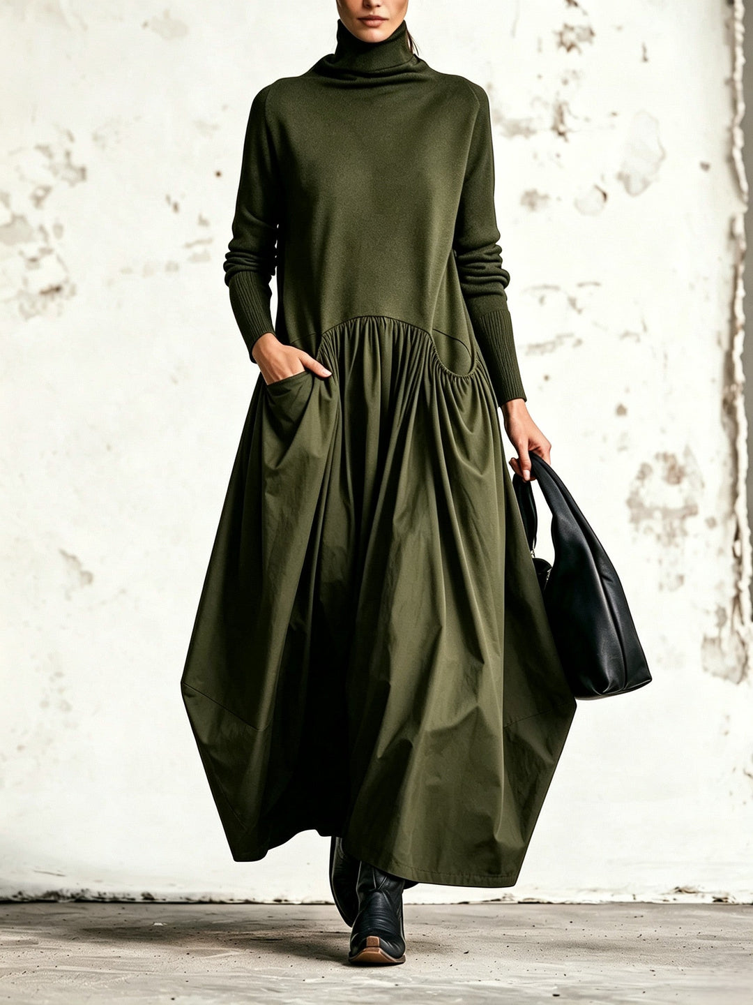 Nanette™ | Élégante robe longue oversize à col montant avec poches pratiques