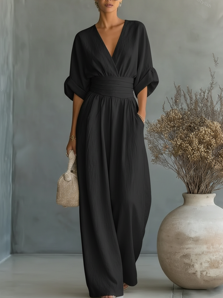 Combinaison élégante col V taille haute • S1