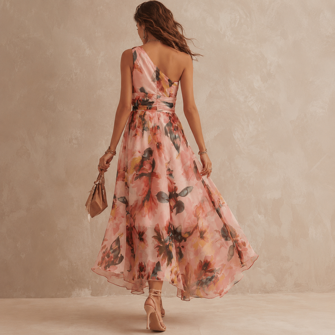 Maria | Élégante robe fleurie à une épaule