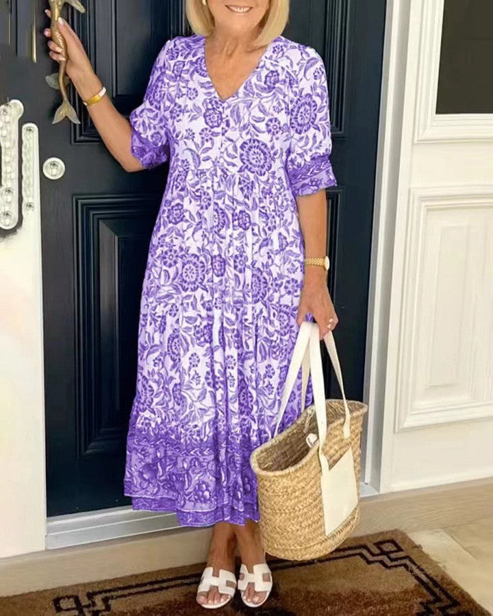 Keisha | Robe fleurie gracieuse à col en V
