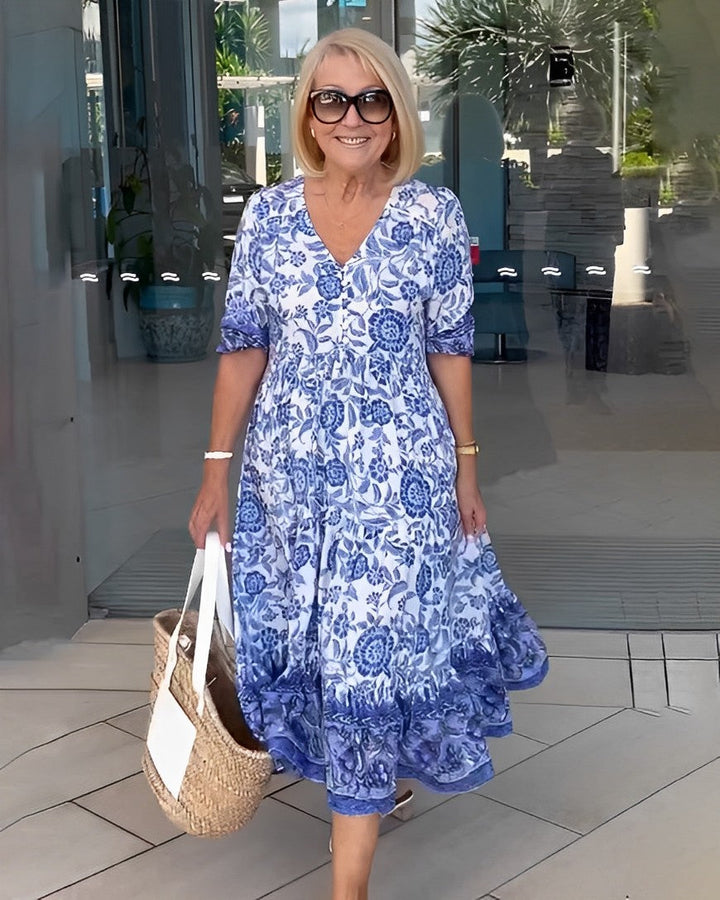 Keisha | Robe fleurie gracieuse à col en V