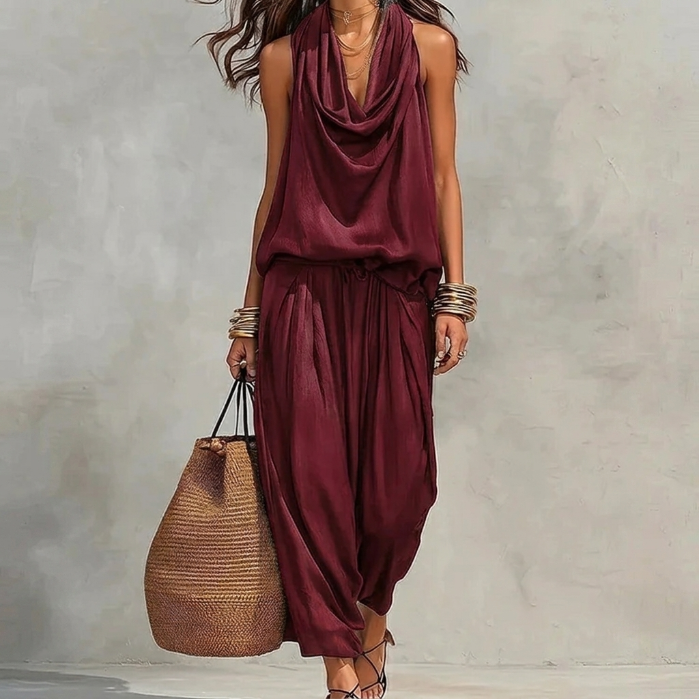 Ambra | Ensemble Fluide Haut Dos-Nu Drapé et Pantalon
