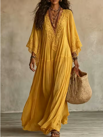 Ambra | Maxi robe noire décolletée en V avec manches chauve-souris