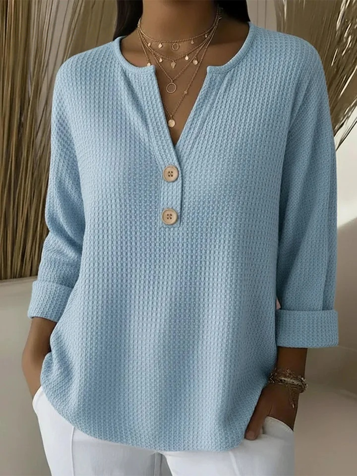 Lucie | T-shirt Henley à Texture Gaufrée avec Boutons