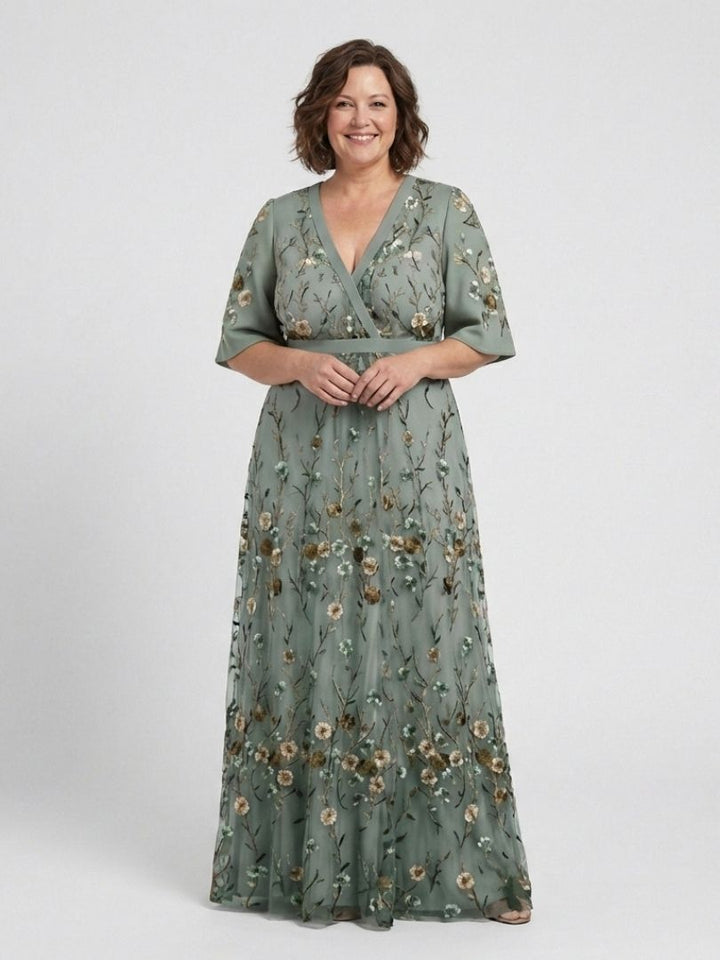 Margaux | Maxi Robe Florale Col en V Manches Courtes