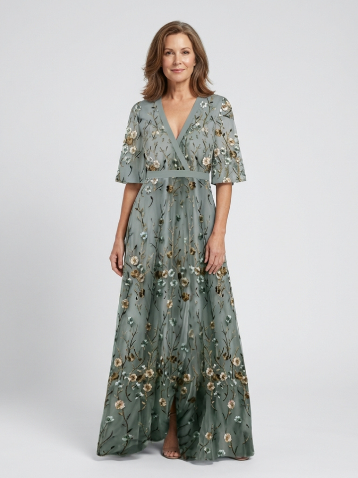Margaux | Maxi Robe Florale Col en V Manches Courtes