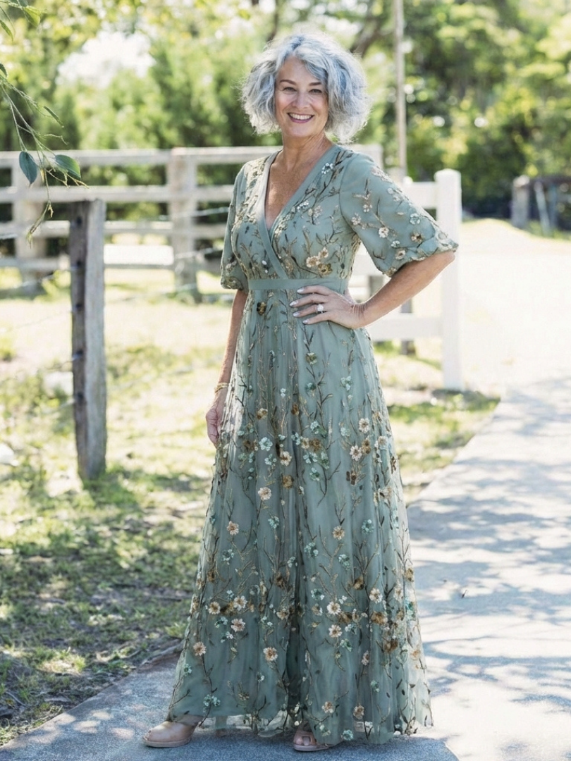 Margaux | Maxi Robe Florale Col en V Manches Courtes