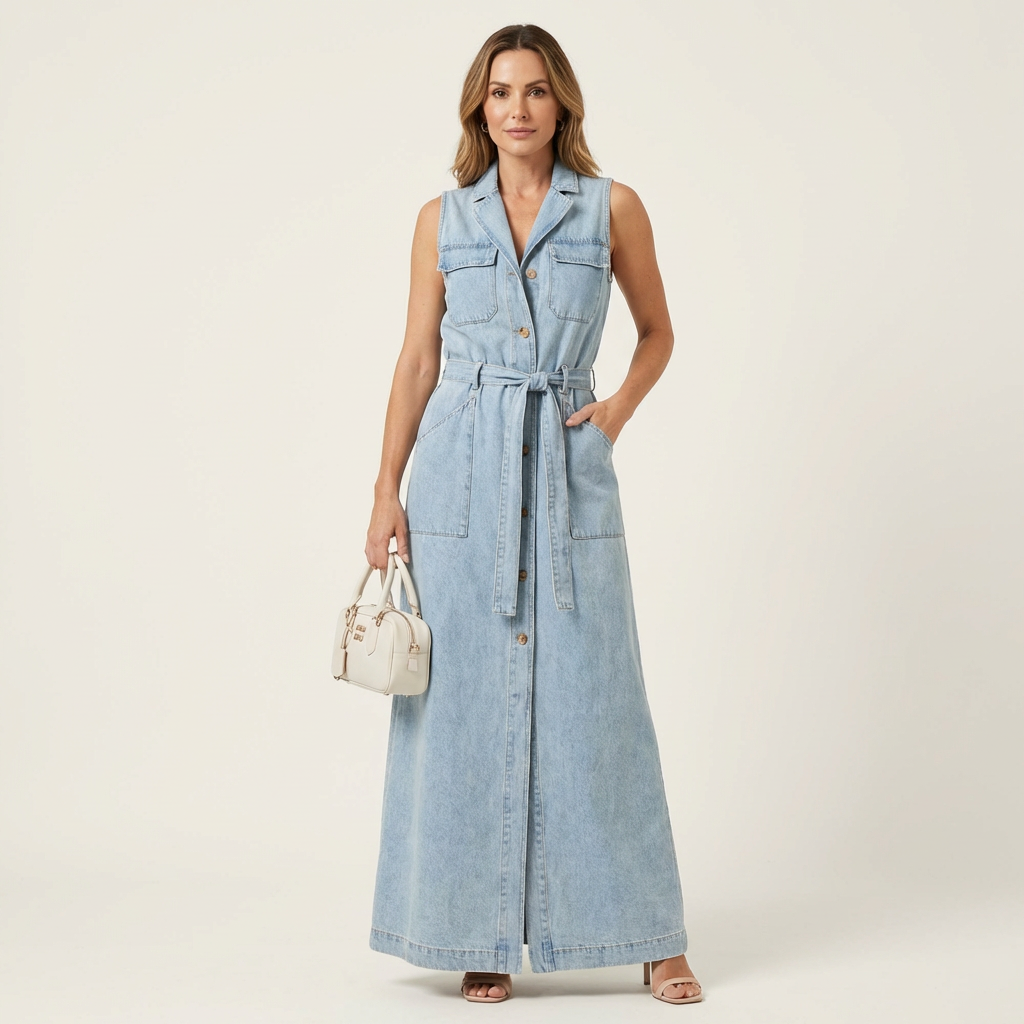 Georgina | Robe Maxi en Denim