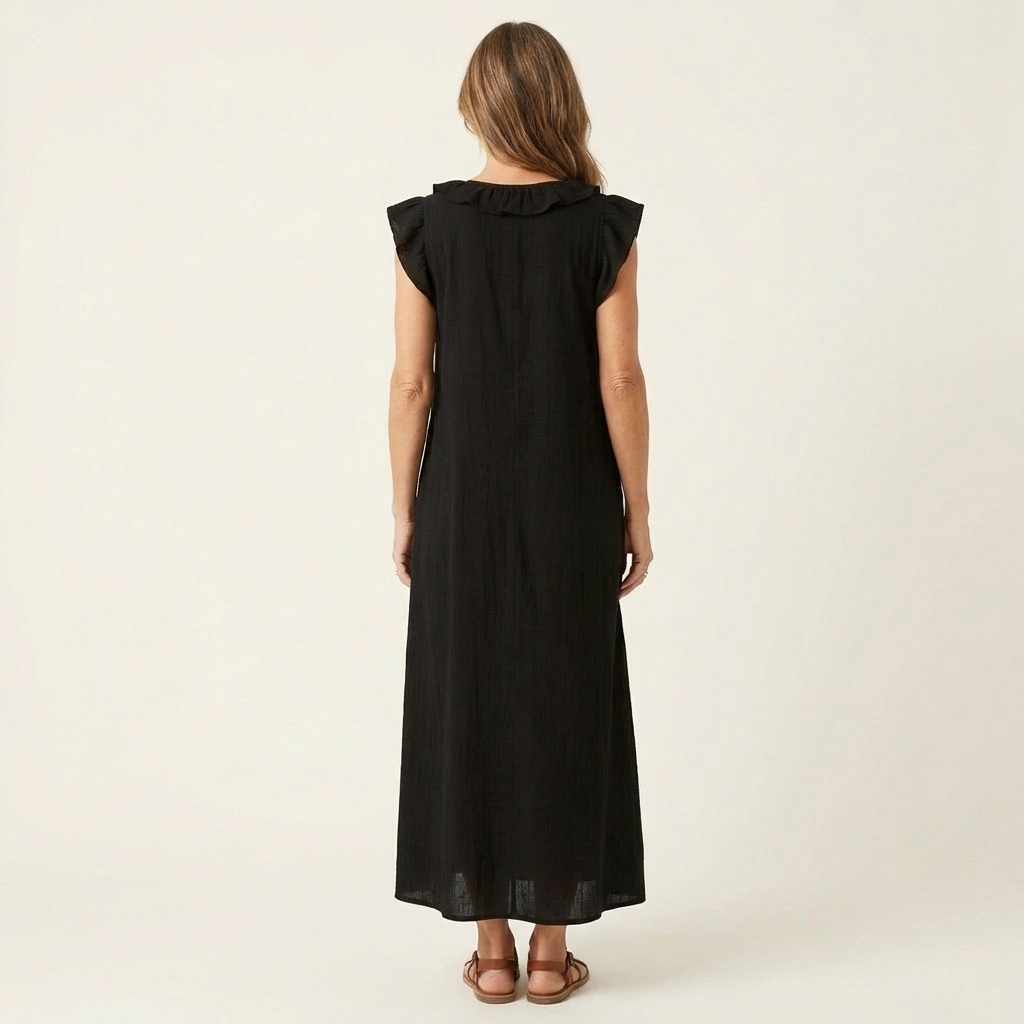 Josette | Robe longue en lin à col V à volants