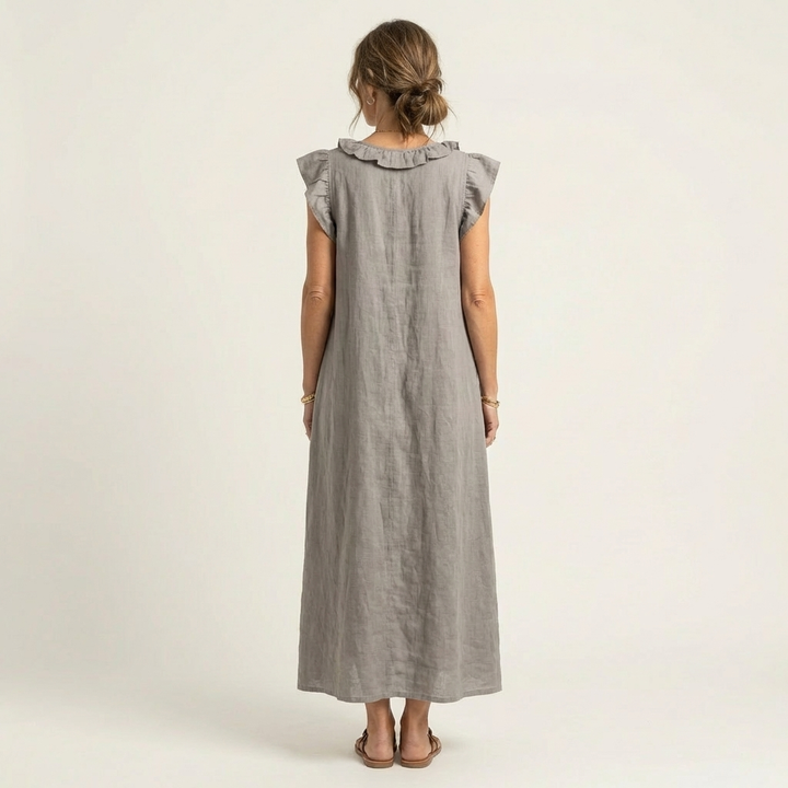 Josette | Robe longue en lin à col V à volants