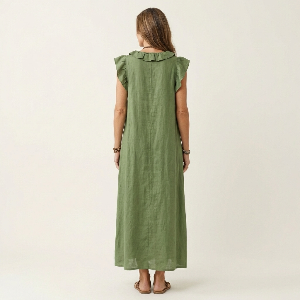 Josette | Robe longue en lin à col V à volants