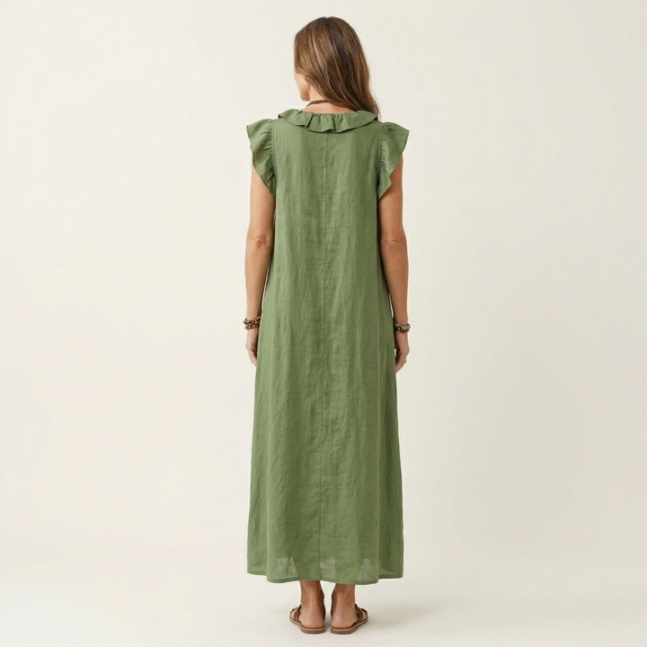 Josette | Robe longue en lin à col V à volants