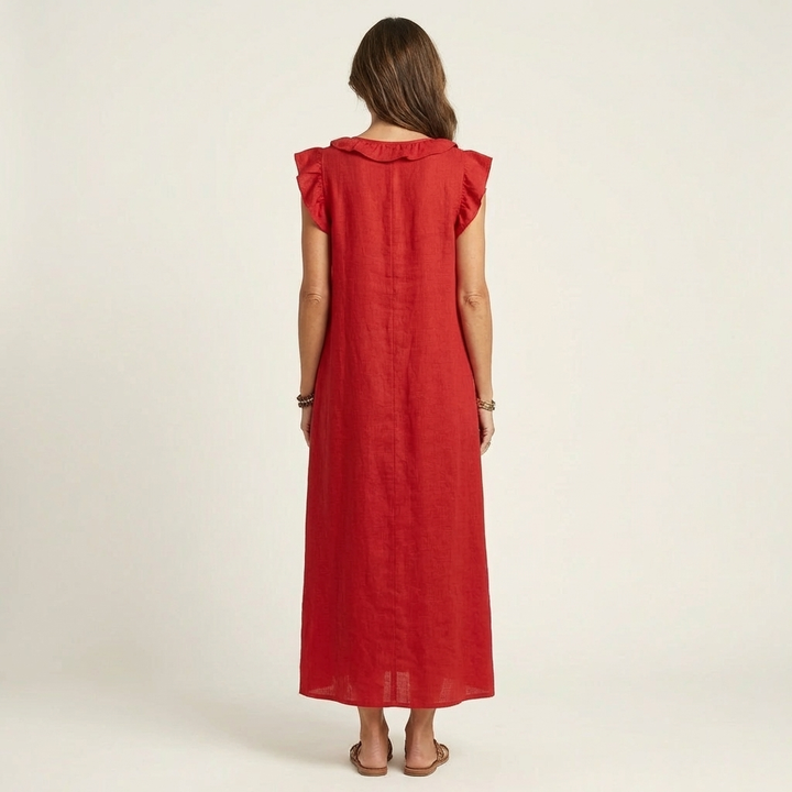 Josette | Robe longue en lin à col V à volants