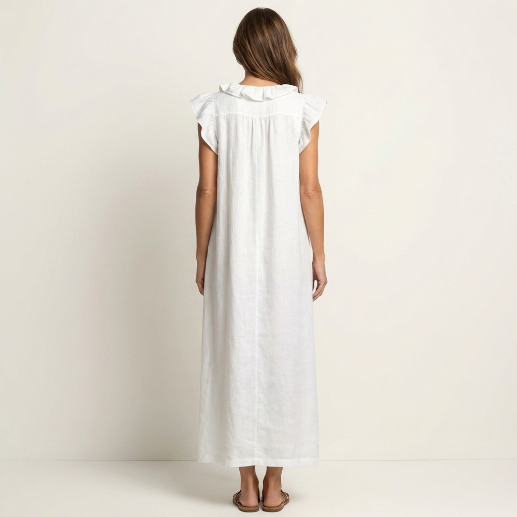 Josette | Robe longue en lin à col V à volants