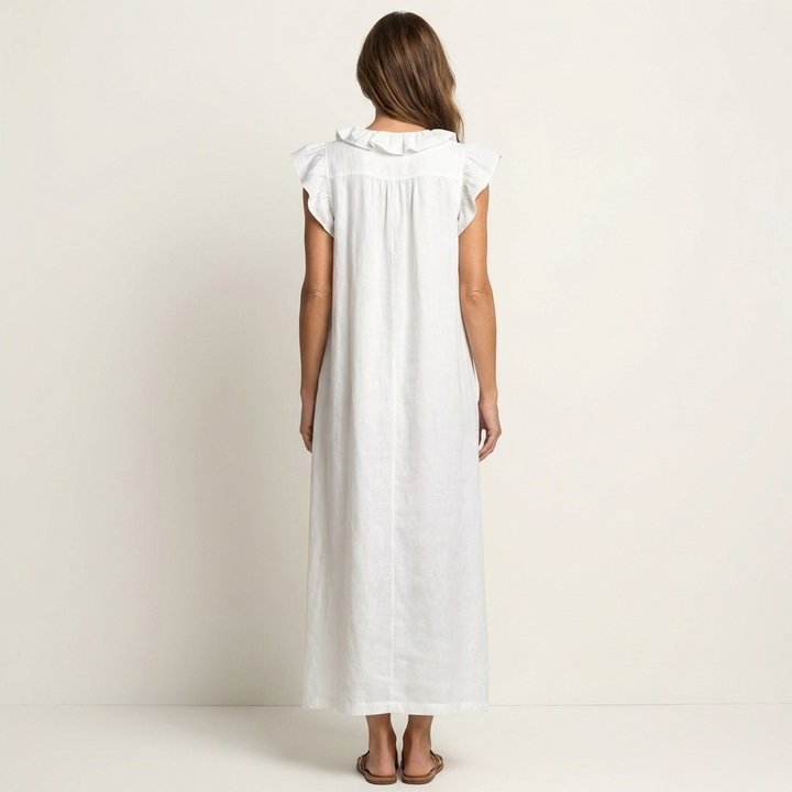 Josette | Robe longue en lin à col V à volants