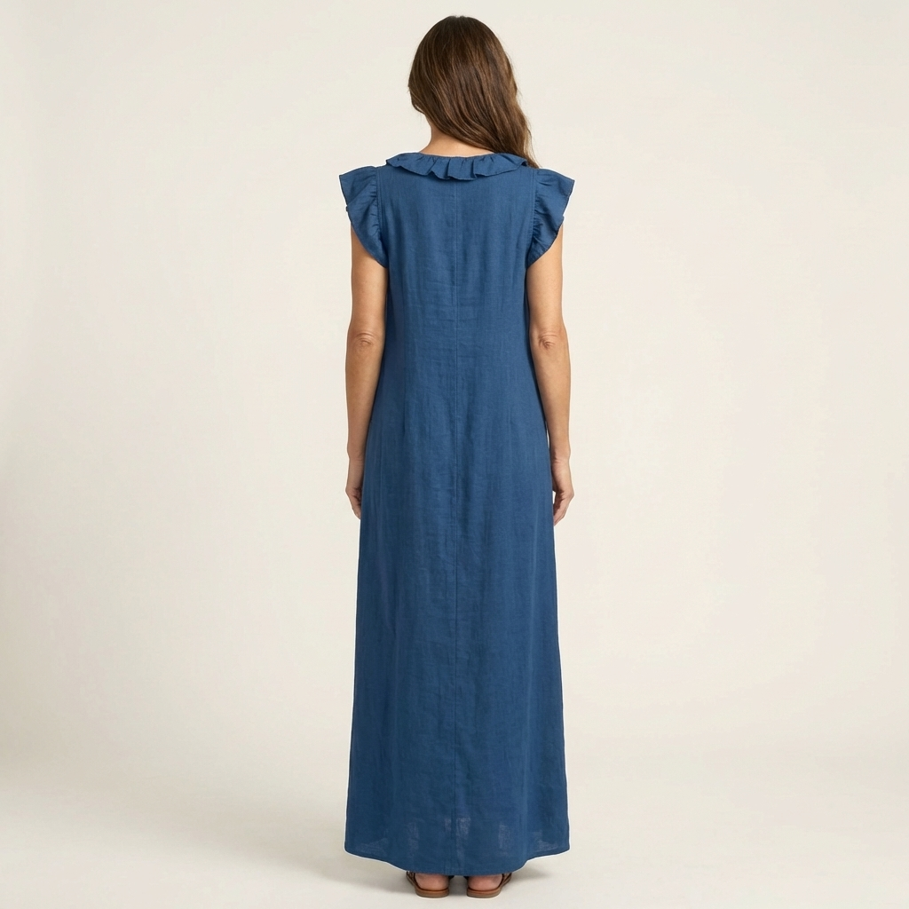 Josette | Robe longue en lin à col V à volants
