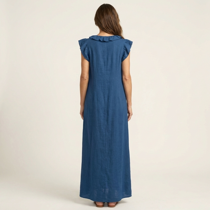 Josette | Robe longue en lin à col V à volants