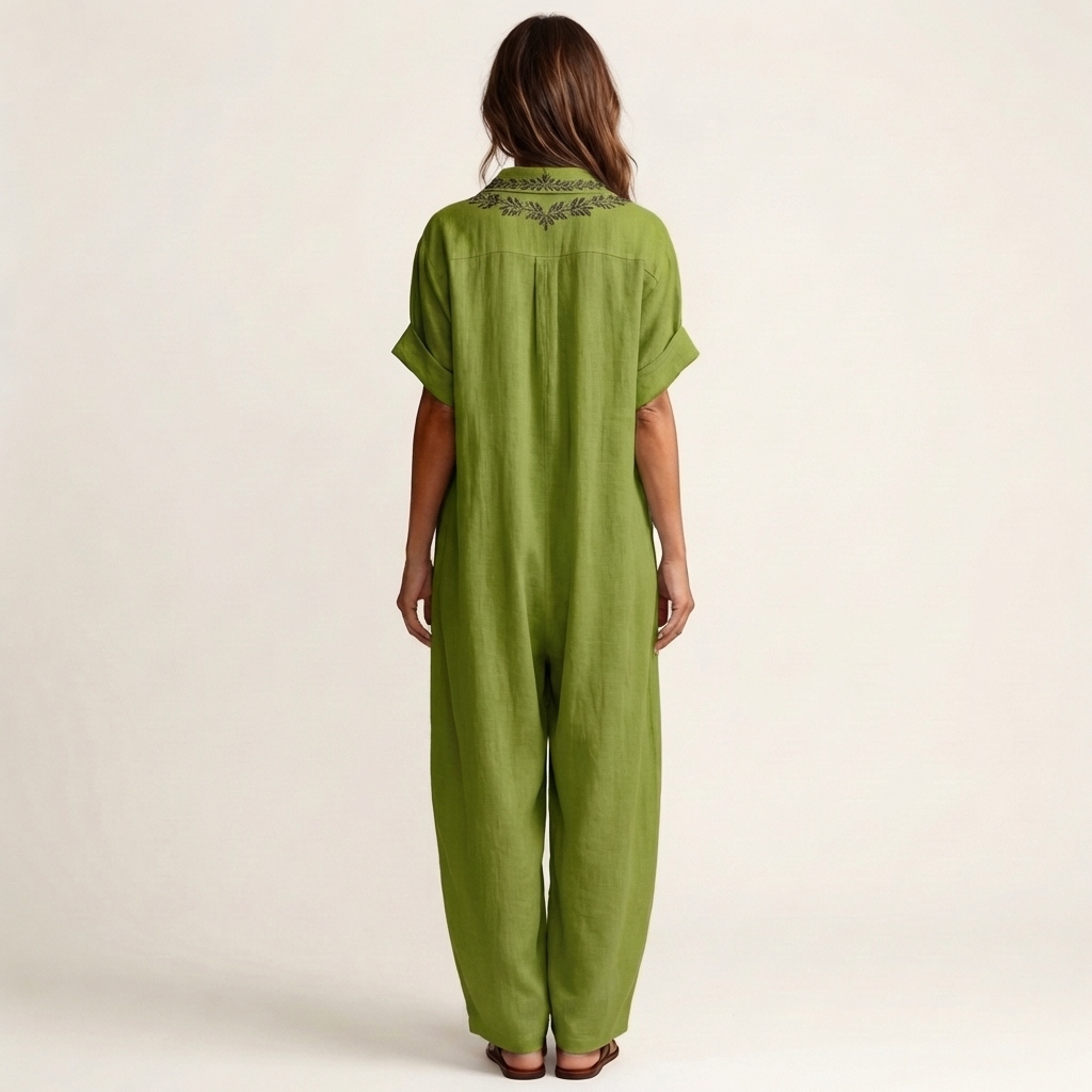 Amarina | Robe longue en lin col V brodé