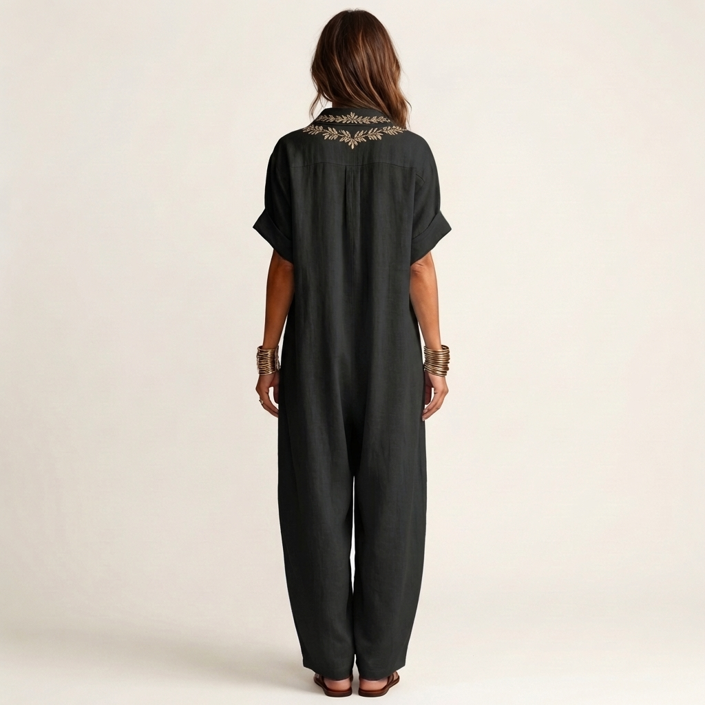 Amarina | Robe longue en lin col V brodé