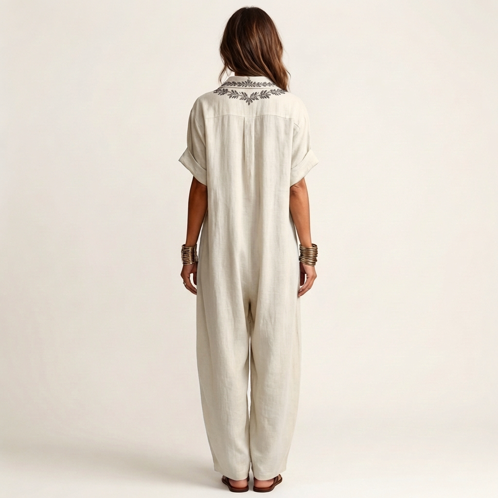 Amarina | Robe longue en lin col V brodé