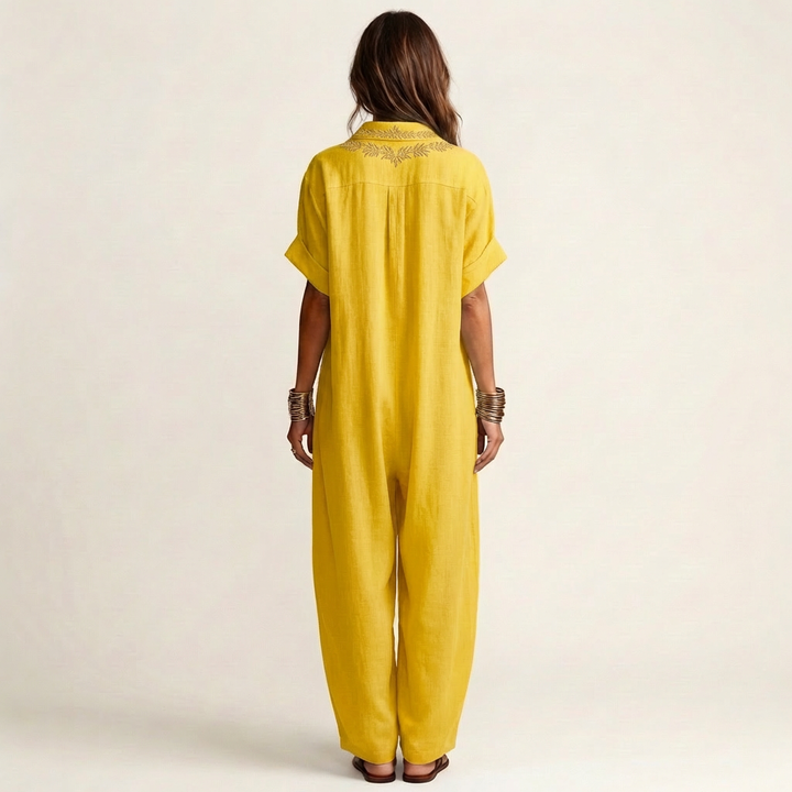 Amarina | Robe longue en lin col V brodé