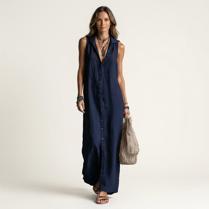 Mirabell | Robe longue en lin sans manches à capuche et boutonnage