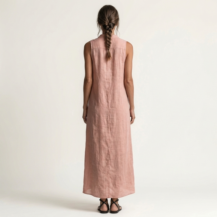 Mirabell | Robe longue en lin sans manches à capuche et boutonnage