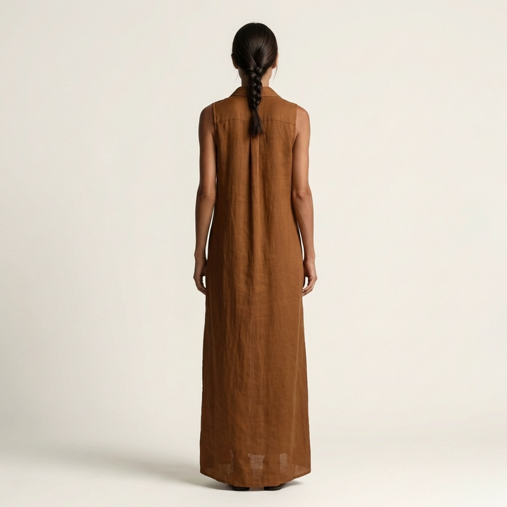 Mirabell | Robe longue en lin sans manches à capuche et boutonnage
