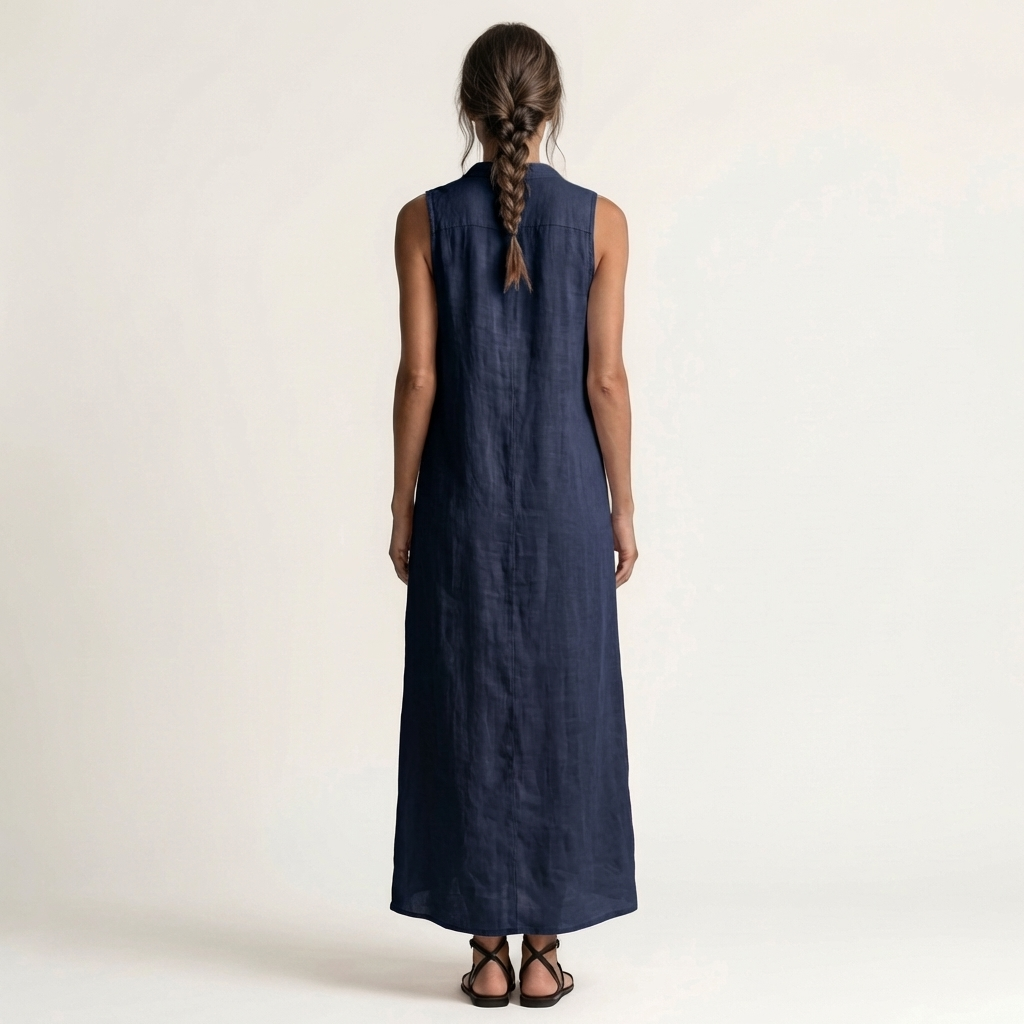 Mirabell | Robe longue en lin sans manches à capuche et boutonnage