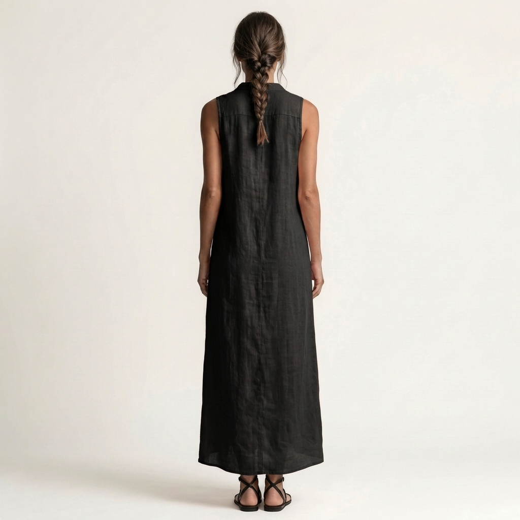 Mirabell | Robe longue en lin sans manches à capuche et boutonnage