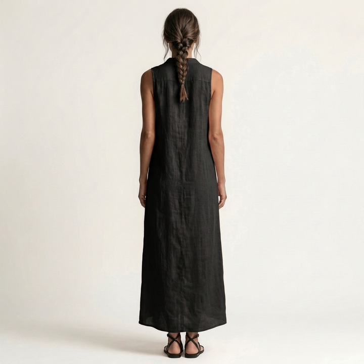 Mirabell | Robe longue en lin sans manches à capuche et boutonnage