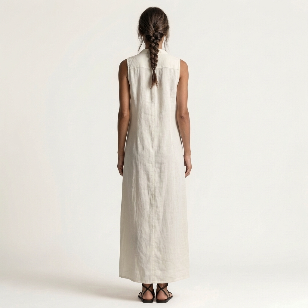 Mirabell | Robe longue en lin sans manches à capuche et boutonnage