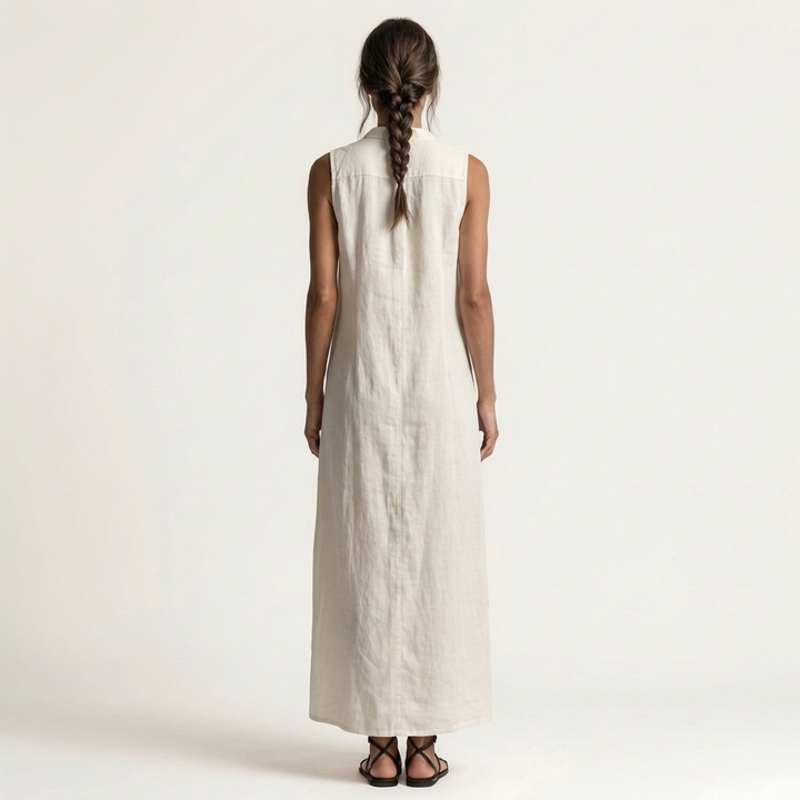 Mirabell | Robe longue en lin sans manches à capuche et boutonnage