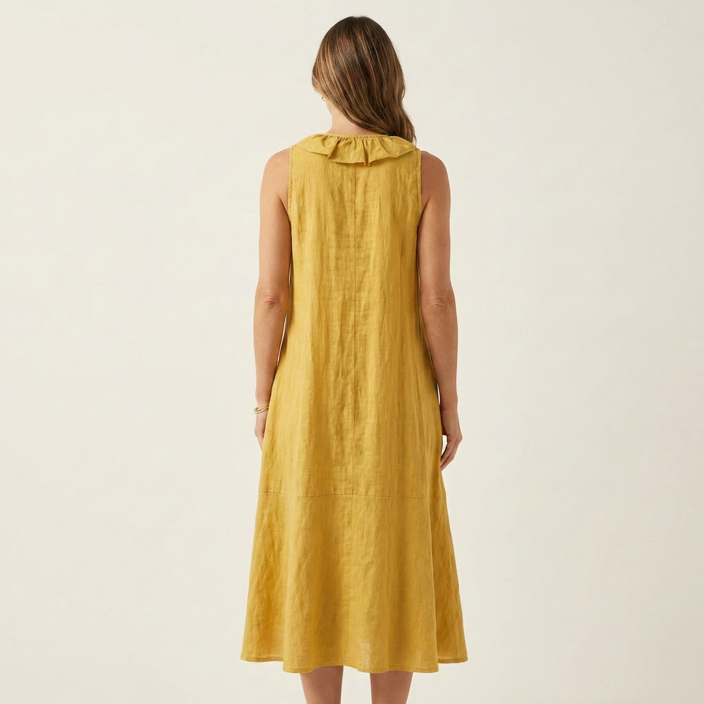 Vicky | Robe longue en lin sans manches col V à volant