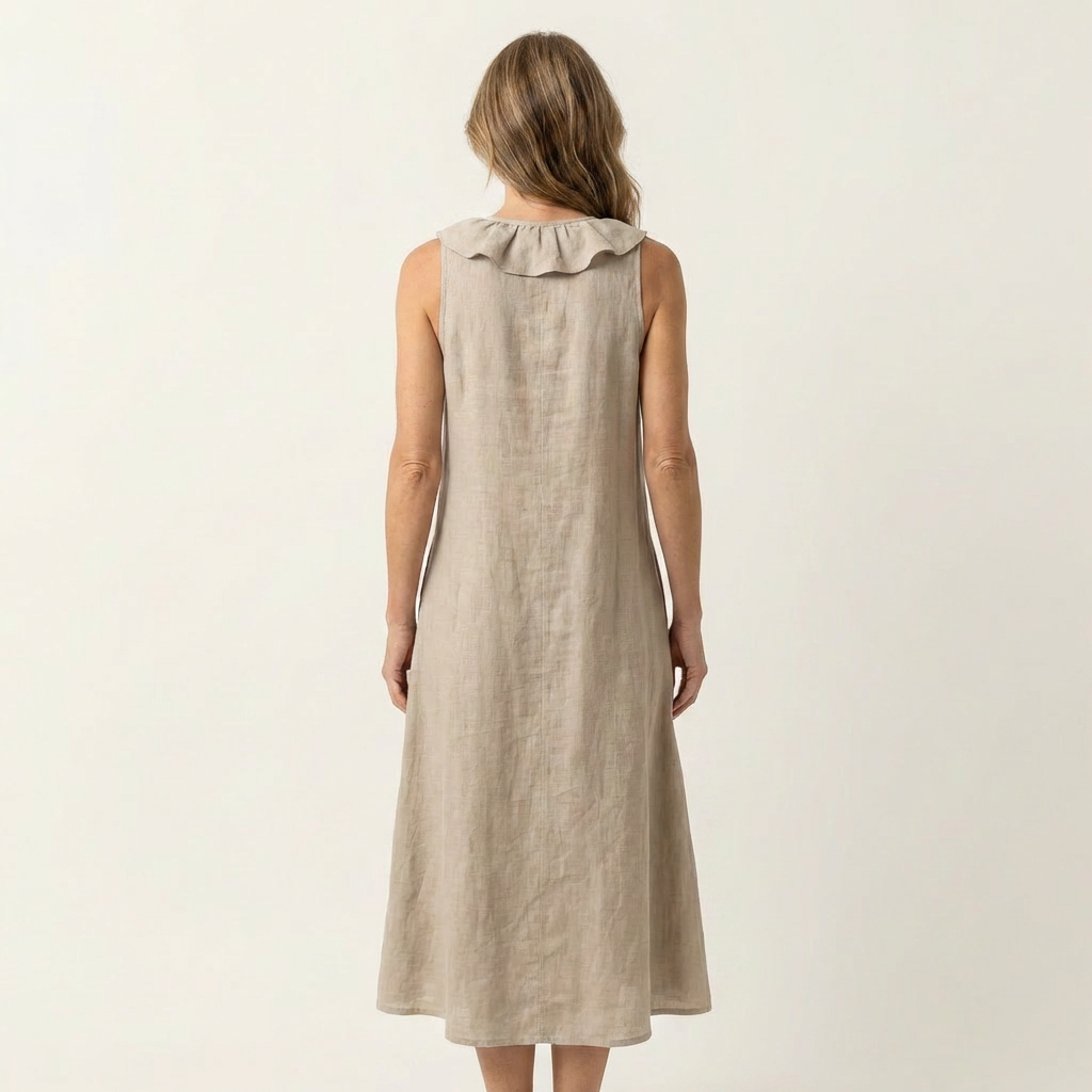 Vicky | Robe longue en lin sans manches col V à volant