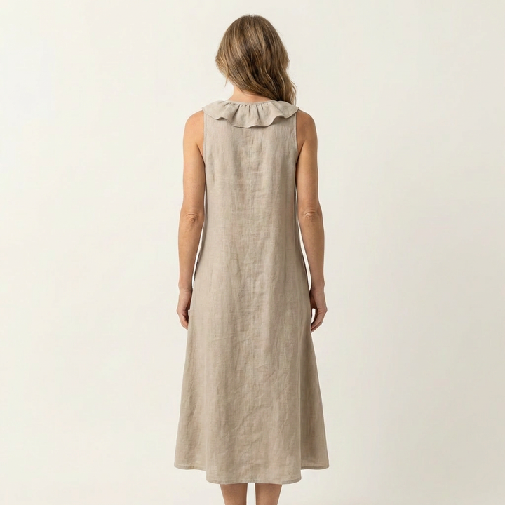 Vicky | Robe longue en lin sans manches col V à volant