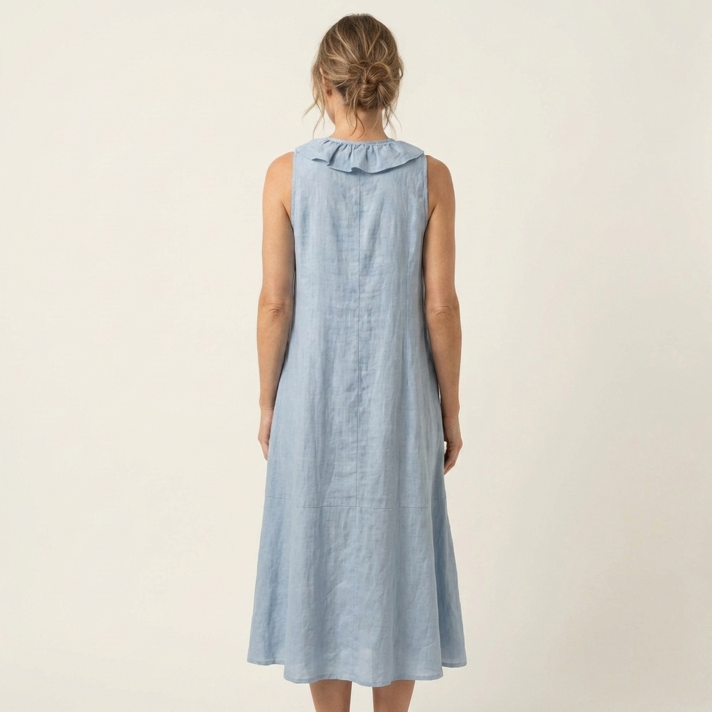 Vicky | Robe longue en lin sans manches col V à volant