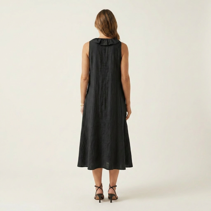 Vicky | Robe longue en lin sans manches col V à volant
