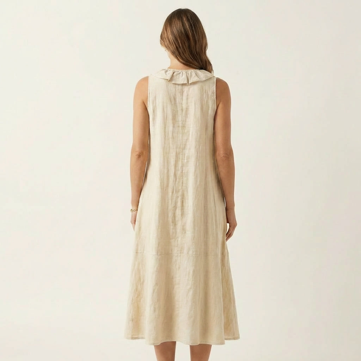 Vicky | Robe longue en lin sans manches col V à volant