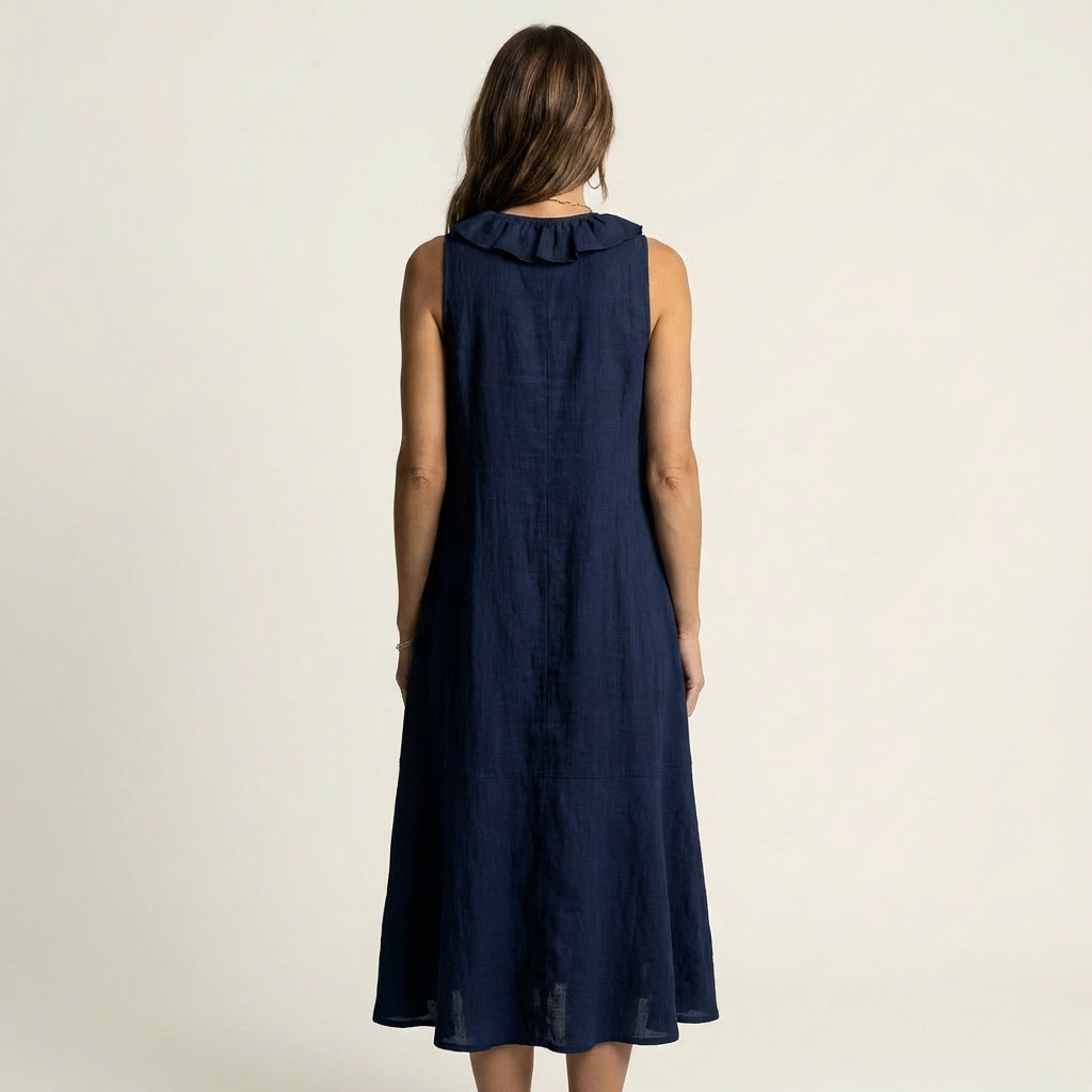 Vicky | Robe longue en lin sans manches col V à volant
