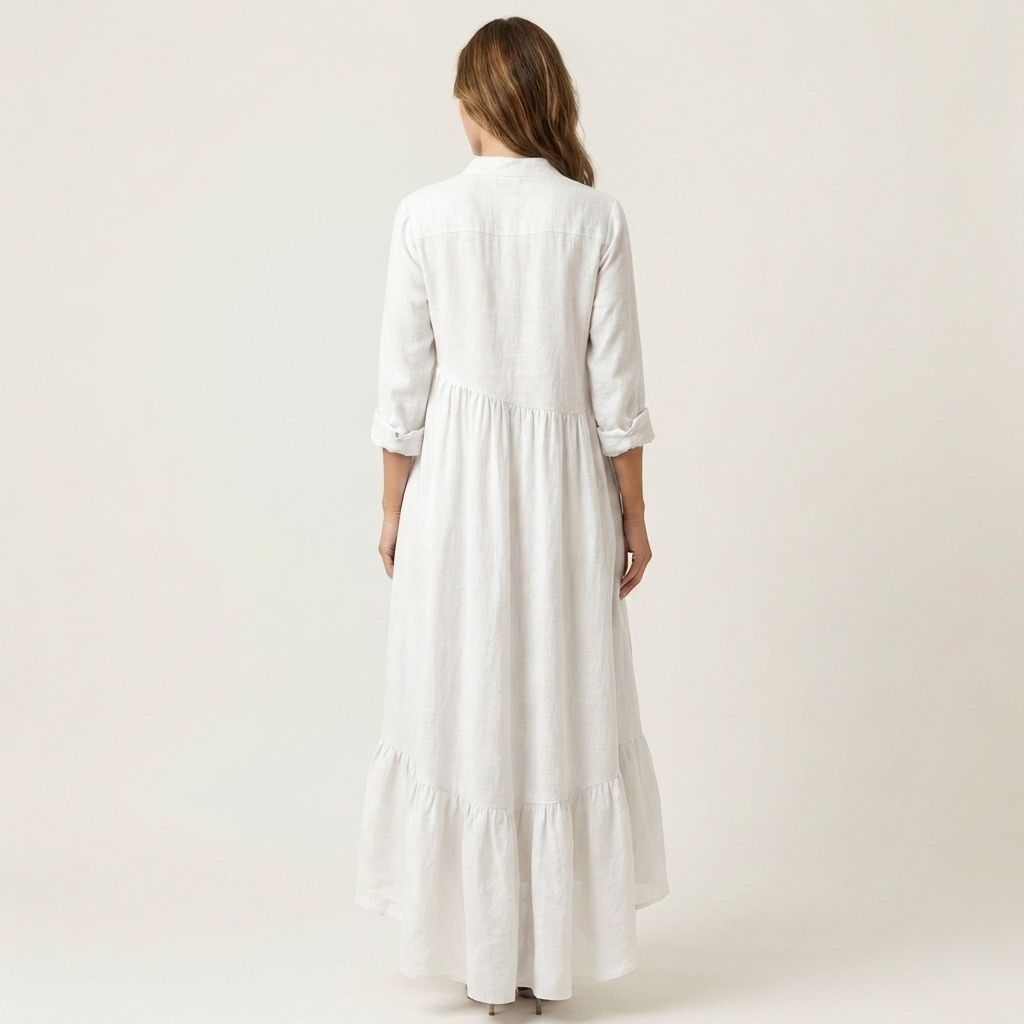 Jilana | Robe longue col monté boutonnée à ourlet volanté