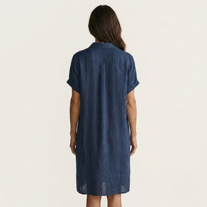Nidalie | Robe-chemise midi en coton-lin à poignets retroussés