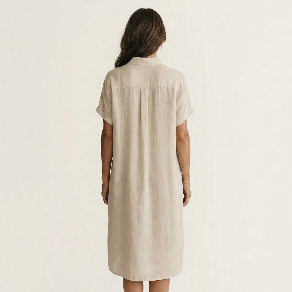 Nidalie | Robe-chemise midi en coton-lin à poignets retroussés