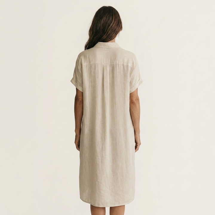 Nidalie | Robe-chemise midi en coton-lin à poignets retroussés