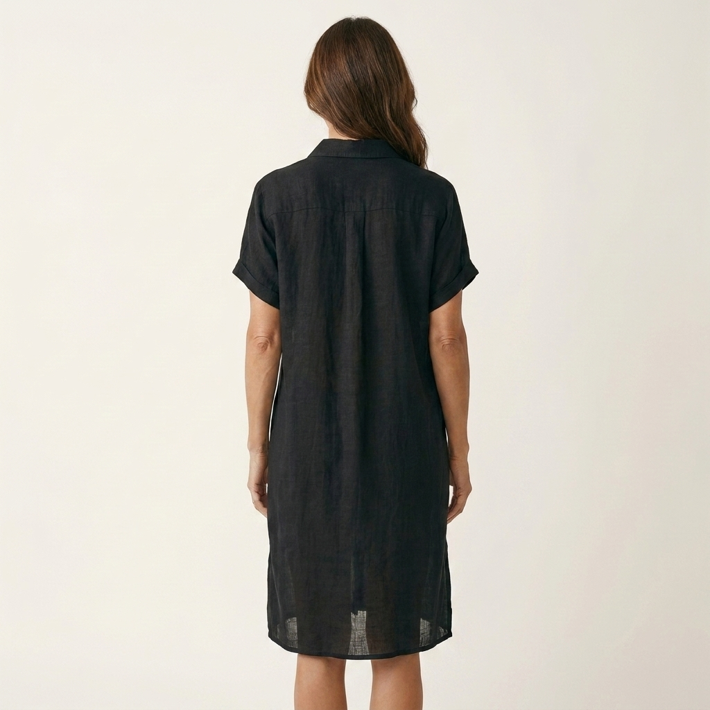 Nidalie | Robe-chemise midi en coton-lin à poignets retroussés
